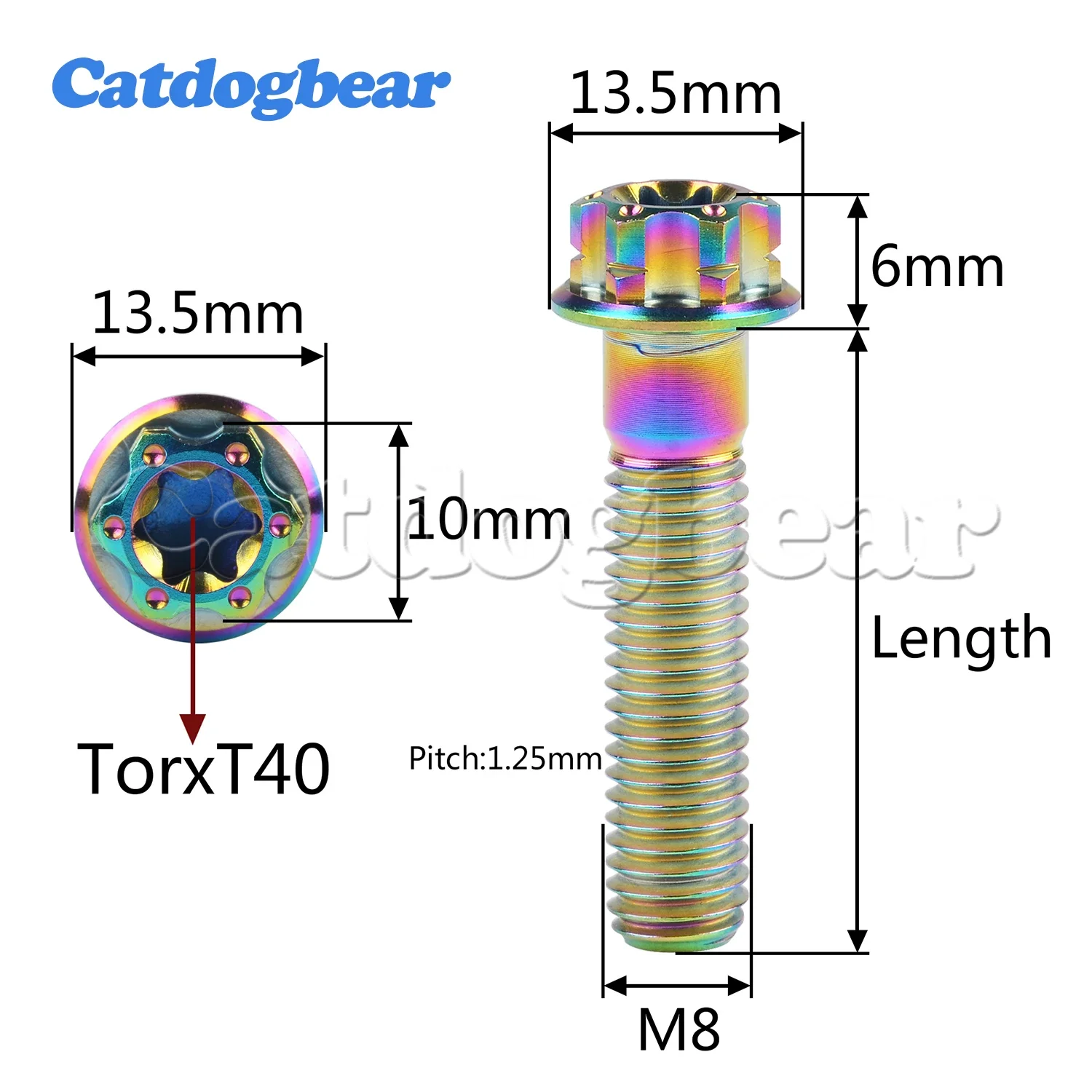 Catdogbear 4PCS Titanium Bolts M8X20 25 30 35 40 45 50 55mm Torx Flange for Motor Bike Disc Brake