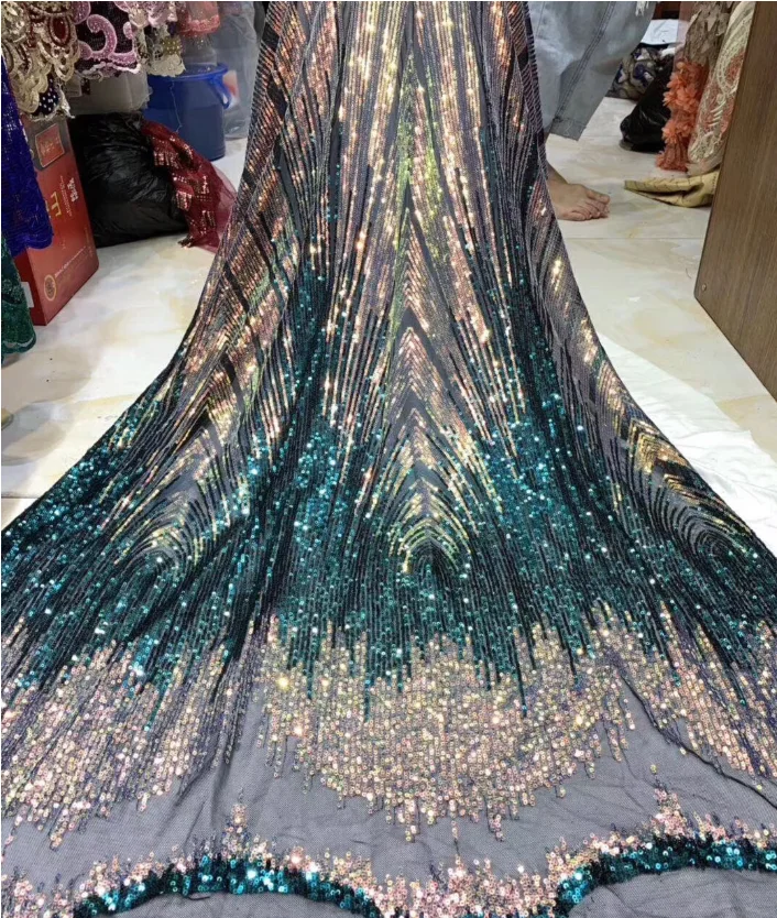 

Африканская кружевная ткань 2024, высокое качество, кружевная тюль с блестками, кружевная ткань, вечернее платье, французская кружевная ткань HS3438