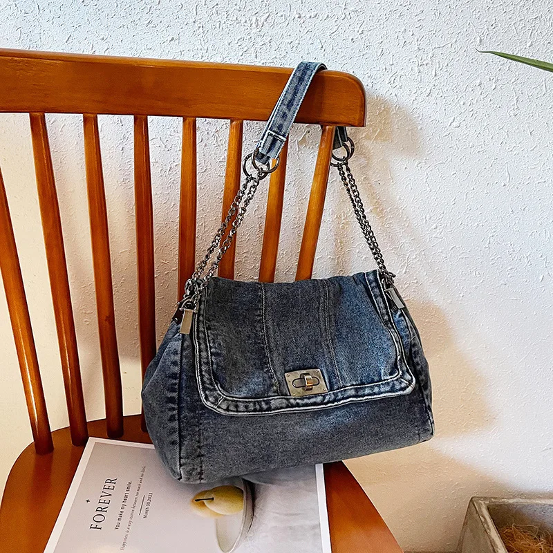 

2025 Denim Tote Bag Women, Fashion Crossbody Shoulder Bag, Casual Large Capacity Boho Chic Purse for Work & School