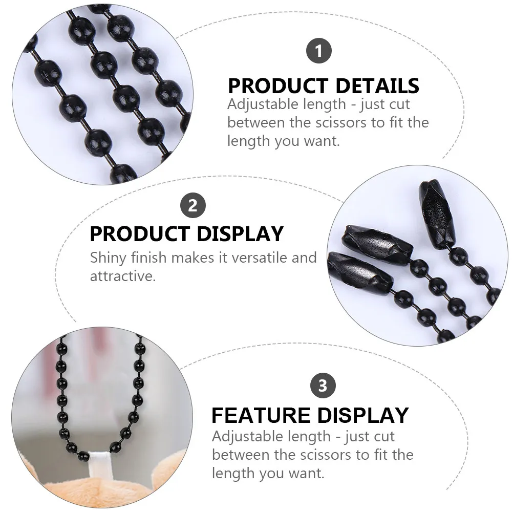 2.4mm Ball Chain for DIY Jewelry Making Solid Rust Resistant High Polished Smooth Metal Bead Chain for Dog Tags Bottle Pendants