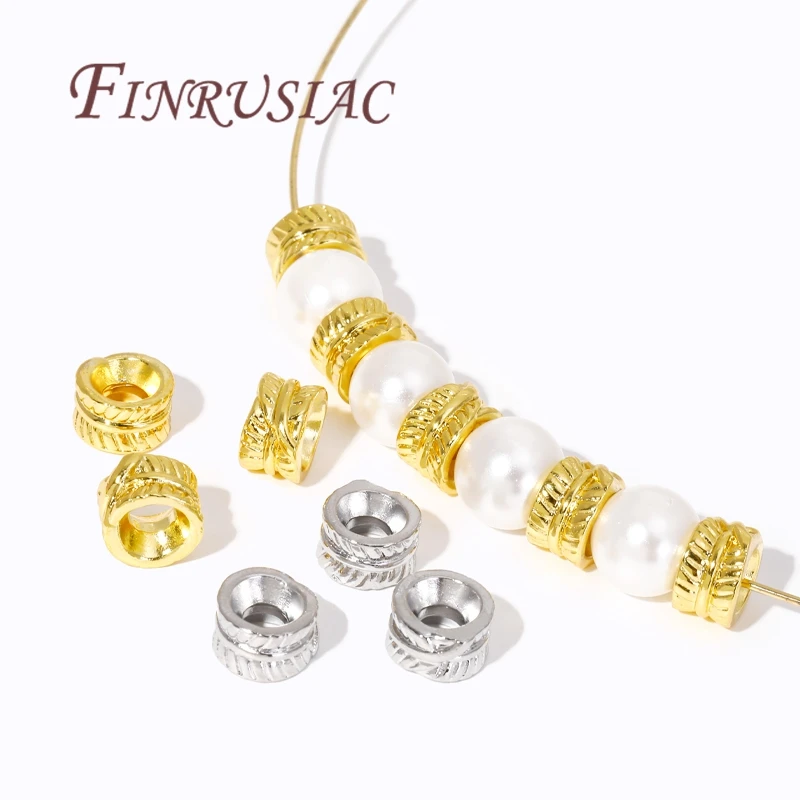 Fashion Feather Pattern Metal Spacer Beads 18K Gold Color Round Beads Separators For Bracelets DIY Jewelry Making Supplies