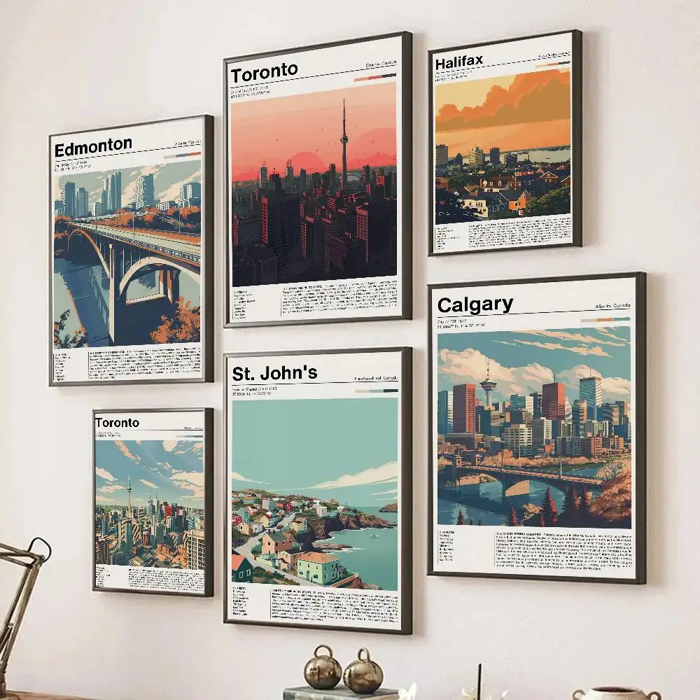 Kanada-Reise-Poster mit schicker Stadtlandschaft, selbstklebende Kunst, Raum-Eingangsbereich, Restaurant, Wanddekoration, Kunstgemälde