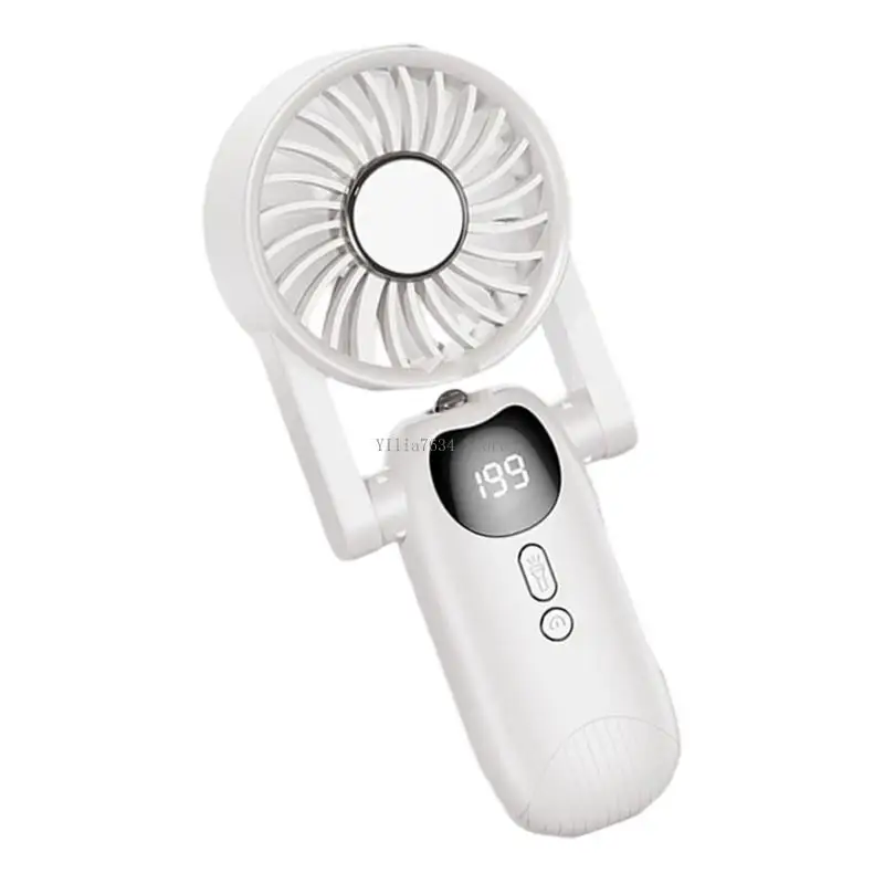  USB Hand Fan Featuring LED Display And 5 Speed Setting Rechargeable For Camping And Daily