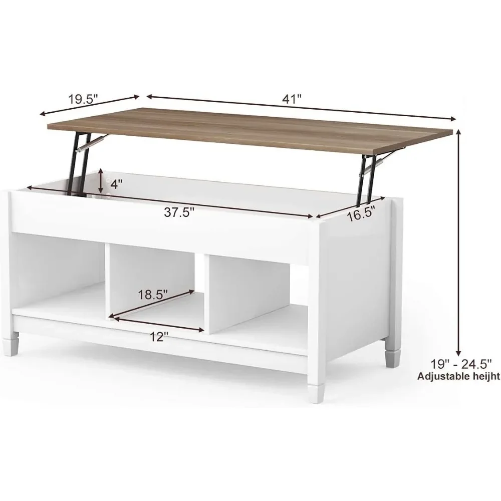 Wood Lift Top Coffee Table, Modern Coffee Table w/Hidden Compartment and Open Storage Shelf  Office Reception Room (White)