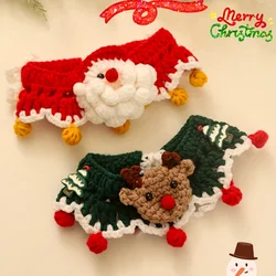 New Cute Cat Christmas Knitted Bandana Bib Collar Handmade Crochet Bib Dog Small Dog Cat Holiday Decoration Collar Jewelry