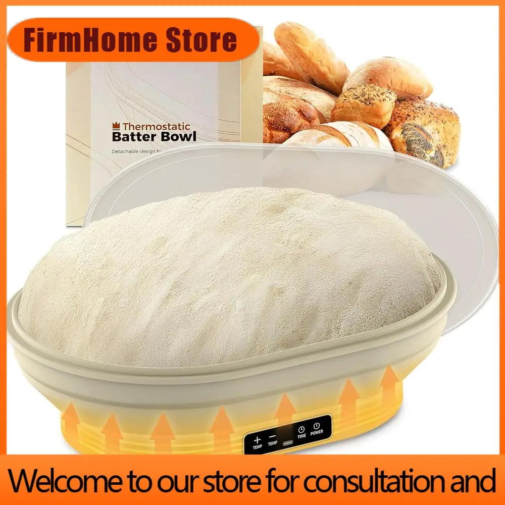 FirmHome StoreEnhanced Silicone Dough Proving Box With Timer And Temperature Control - 4L Collapsible Oval Fermentation Bowl