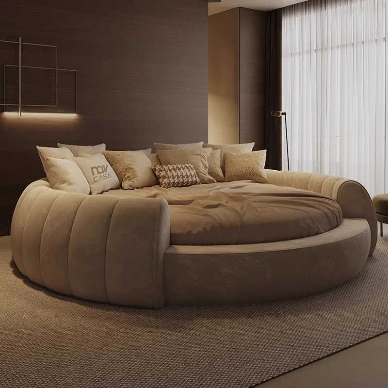

Italian Minimalist Bed Light Luxury Round Double Romantic Unique Girl Bed Princess Wedding Designer Muebles Hotel Furniture