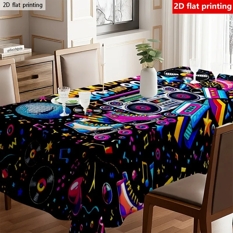 1 piece, retro disco nostalgic print tablecloth, the entire piece is fully printed with retro designs from the 80s - 90s.xzj