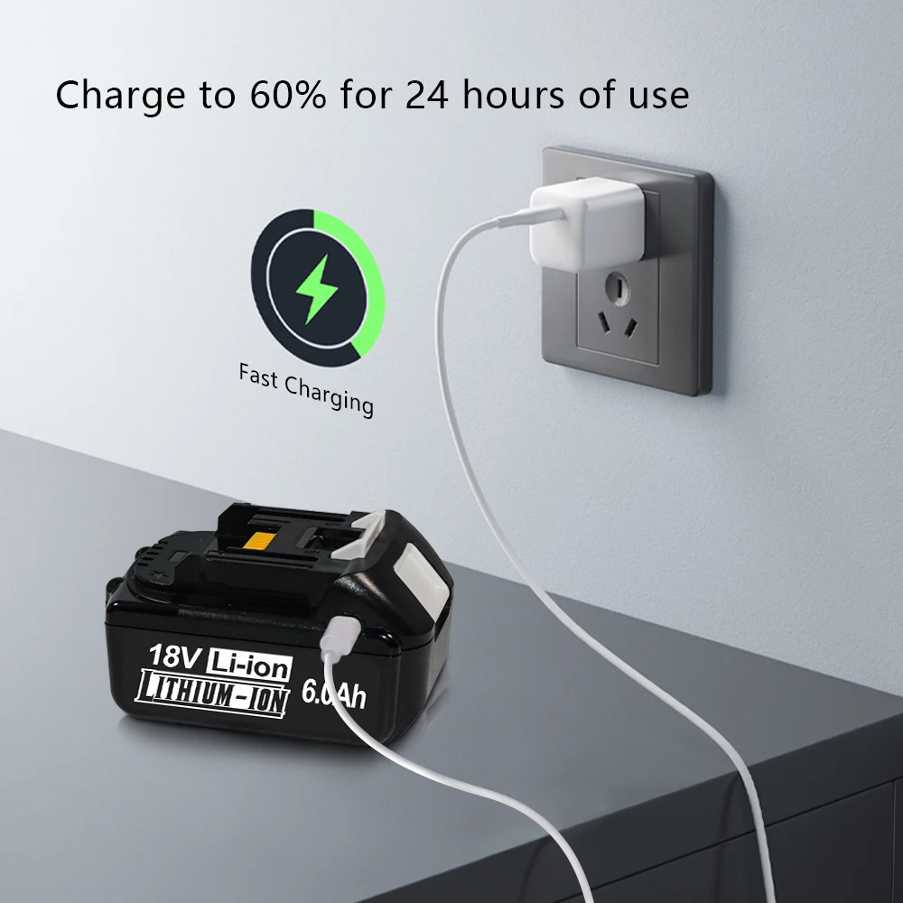 For Makita 18V Power Tools Type-C Charging Port 4Ah 5Ah 3Ah-6Ah Battery FOR Makita BL1830 BL1830B BL1840 BL1840B BL1850 BL1850B