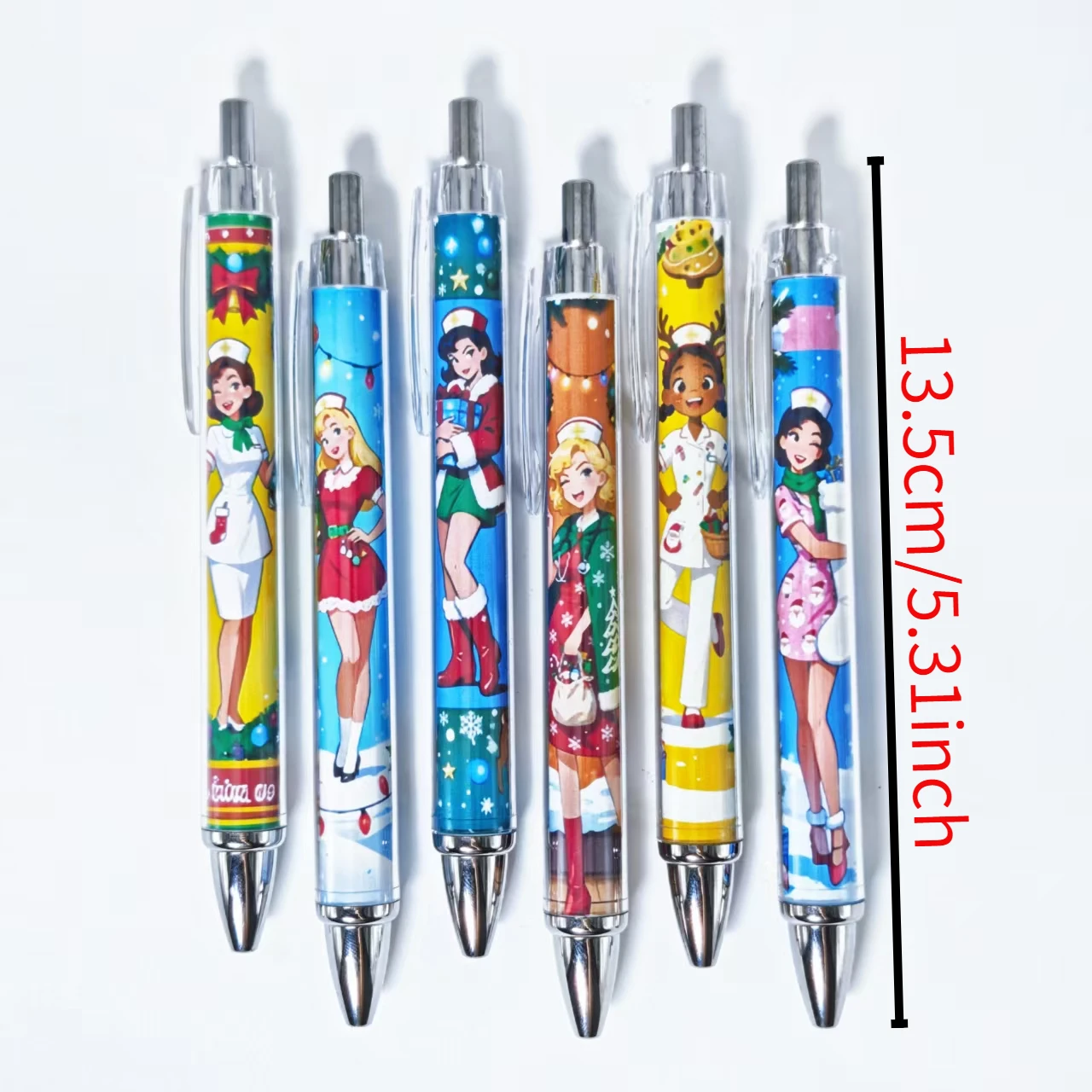 6Pcs/12Pcs Christmas Nurse Themed Retractable Pens Creative Nurse Ballpoint Pens Daily Office Student Study Stationery Gift Pens