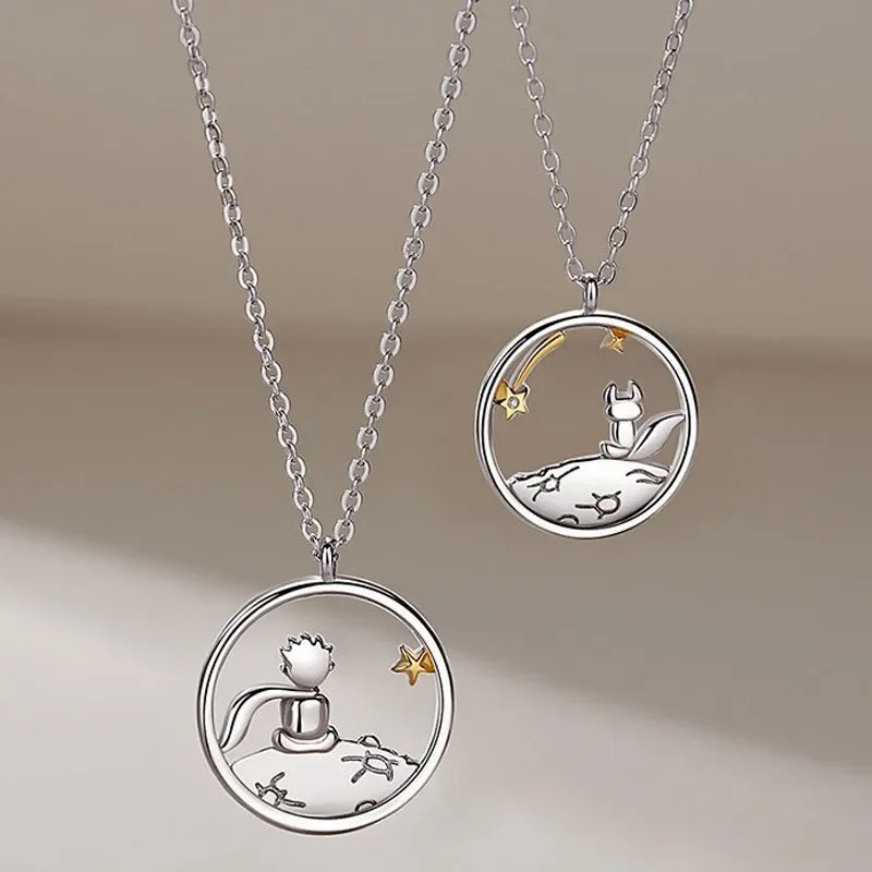 Prince And Fox Couple Necklace Inscartoon Nichesimple Lockbone Chain Men Women's Gift AE _pv: 