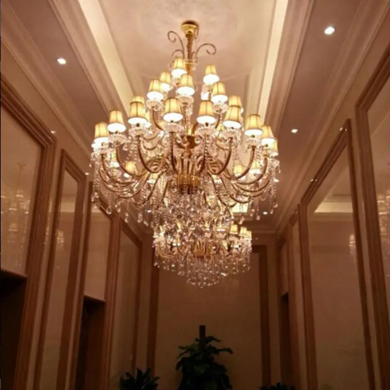 European Large Champagne Crystal Chandelier for Hotel project lighting 30-48 heads huge Gold Living Room led candle Chandeliers