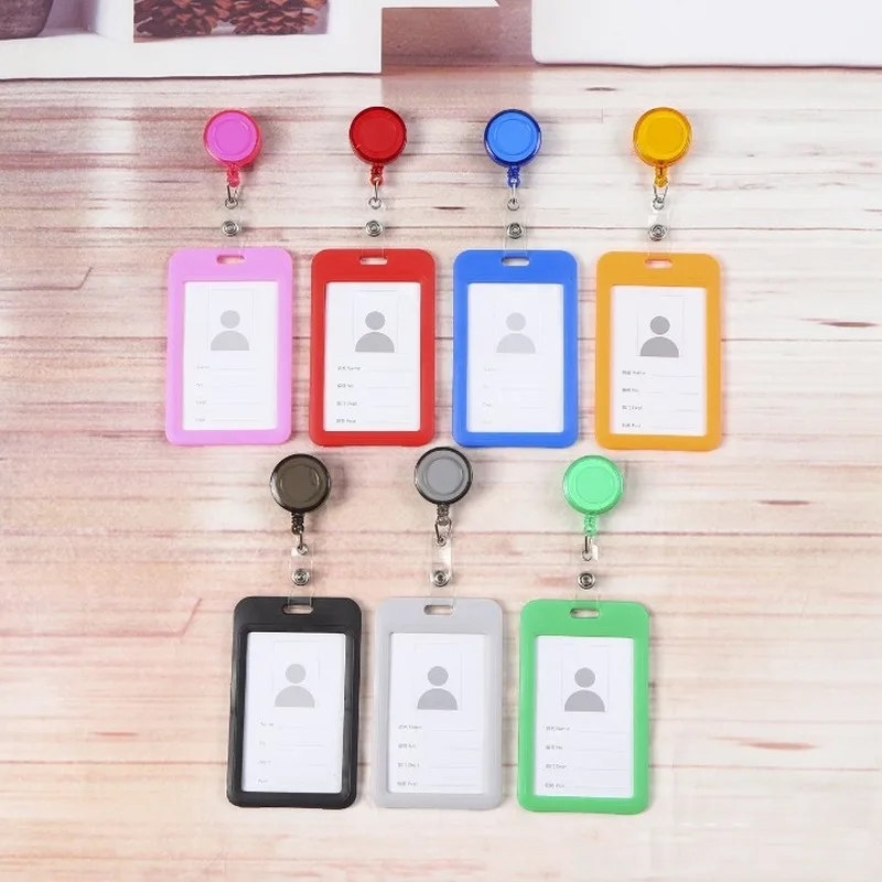 Candy Color Working Permit Employee's Pass Work Card Holder with Retractable Badge Reel Clips