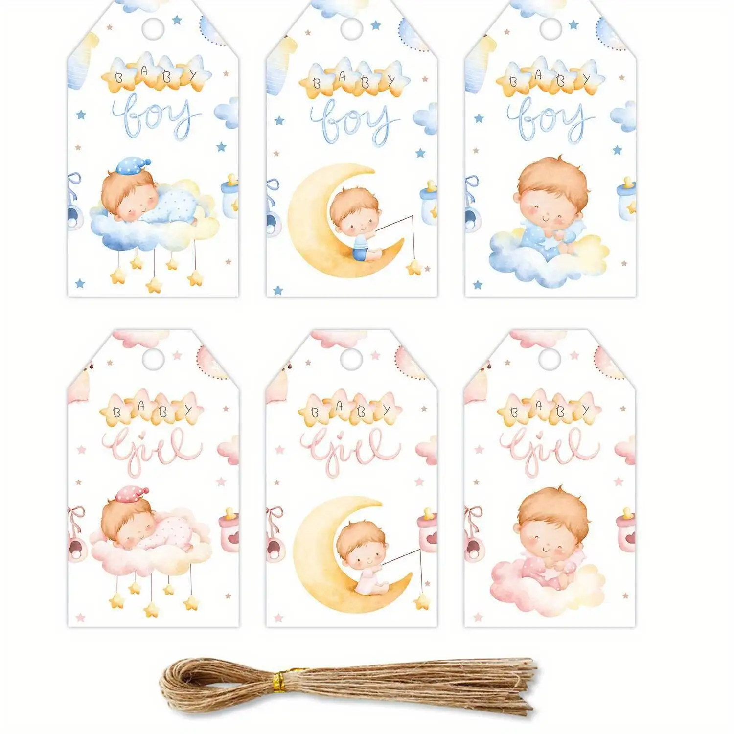 60 Stück rosa blau hängende Anhänger Karton Junge Mädchen Stern Mond Papieranhänger für Babyparty Geburtstag Party Dekor DIY Geschenke Verpackung