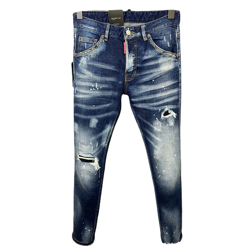 starbags dsq 9826 D2 Men\'s denim trousers quadratic letter pocket holes small straight foot hipster jeans