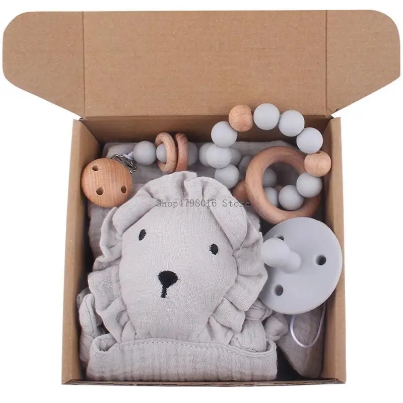 Newborn Gift Box Set Cartoon Lion Baby Pacifier Pacifier Chain Appease Towel Bib
