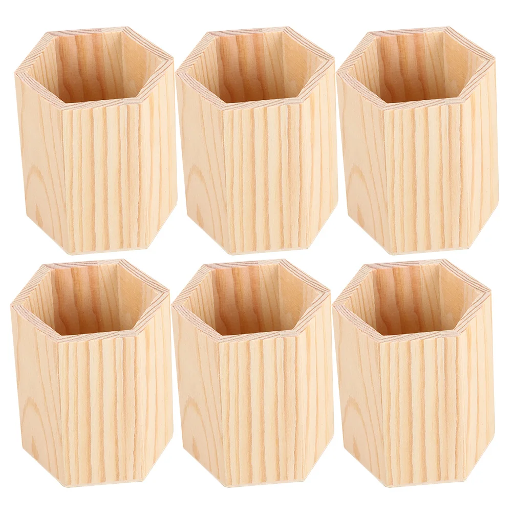 

6Pcs Wooden Pen Pencil Holder Natural Grain Desktop Organizer for Office Desk Accessories Stationery Sundries Storage Box Set