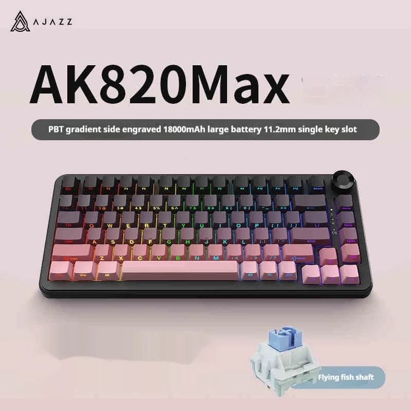 

New Ak820MAX Three-Mode Mechanical Keyboard Wireless Bluetooth Side Engraved Esports Gasket75 With 8000 Game Esports Keyboard