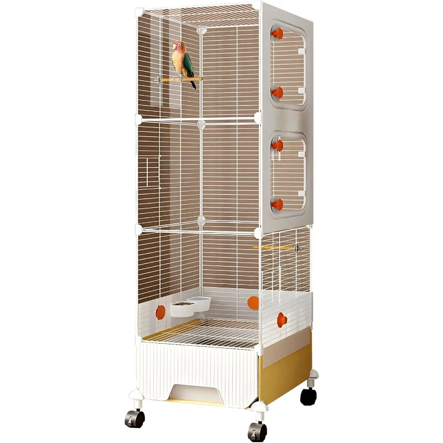 

Большая клетка для птиц для попугаев, корелл, волнистых попугаев с акриловыми дверями и 4 роликами. Широкая белая клетка для птиц. В комплект входят качели для кормушки для окуней.