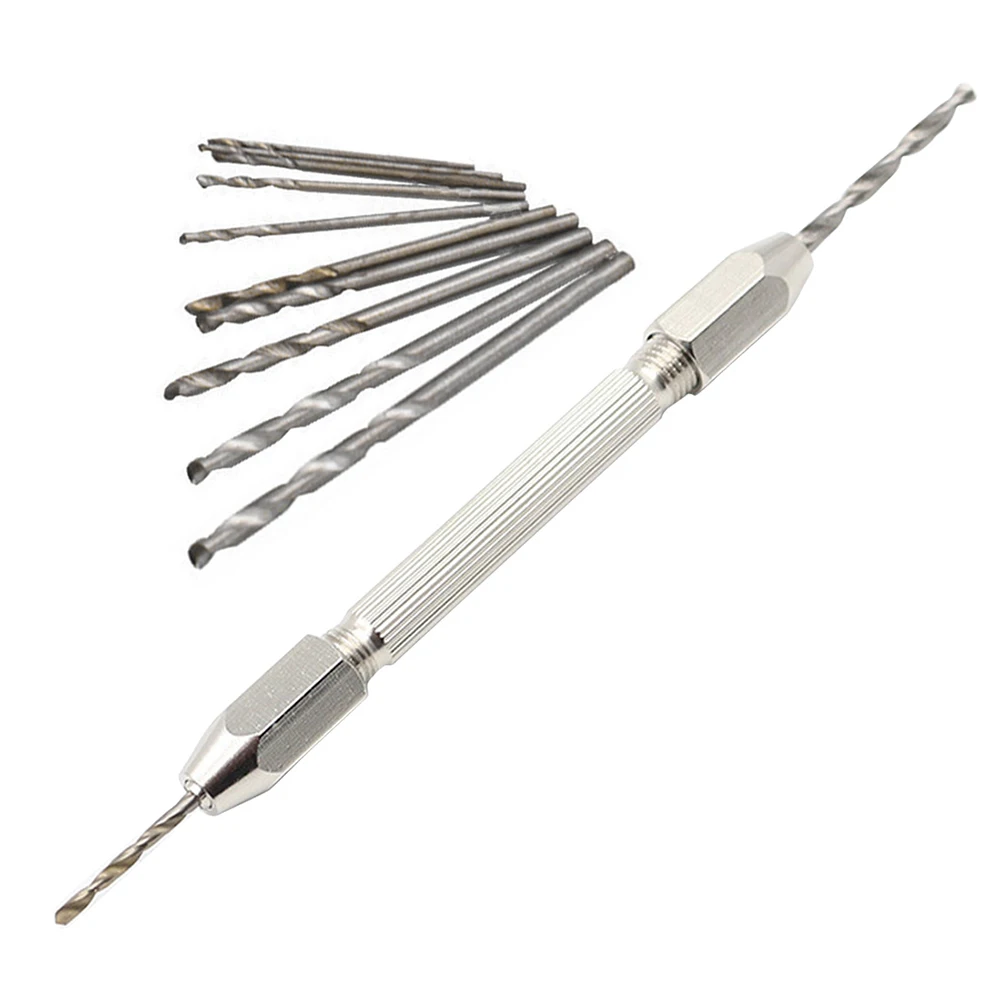 0.5-3.2mm Double End Pin Vise Hand Chuck With 10pcs Drill Bit Rotary Tools Kit For Jewelry Wood Watch Repair Maintain Tool