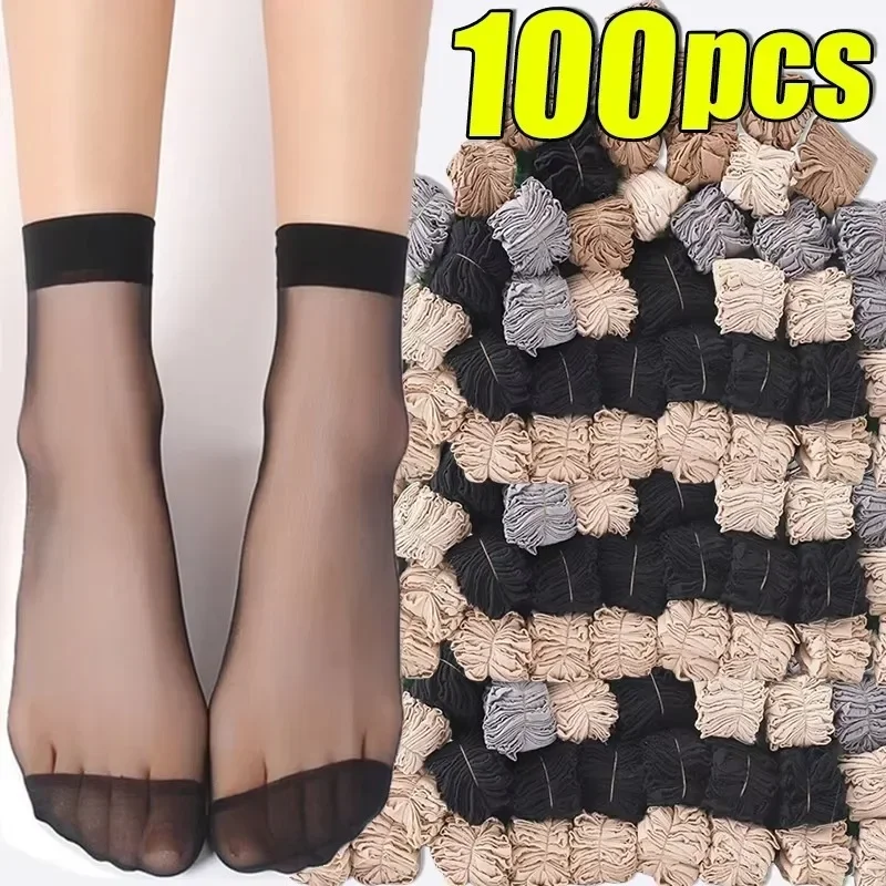 Women Lace Ultrathin Ankle Socks Summer Transparent Crystal Silk Sox Breathable Mesh Elastic Non Slip Splice Short Socks
