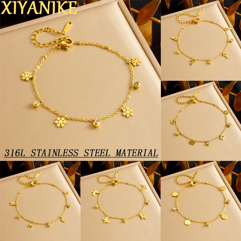 Xiyanike 316L Roestvrij Fun Trinketry Armband Kroon Sneeuwvlok Sleutel Bliksem Vlinder Vorm Vrouwen Nieuwe Trendy Hand Chain