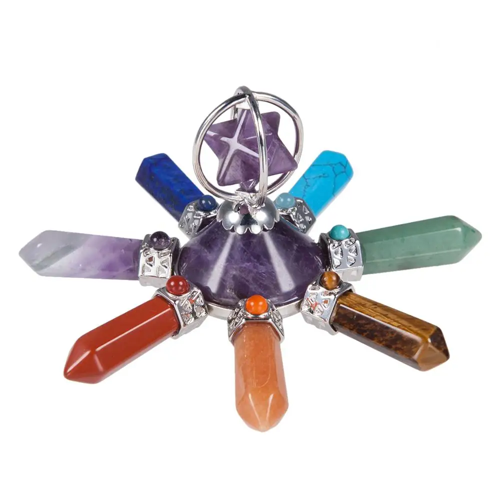 TUMBEELLUWA 7 Chakra Stone Point Rotate Merkaba Pyramid Energy Generator Reiki Healing Hexagon Crystal Yoga Meditation Balancing