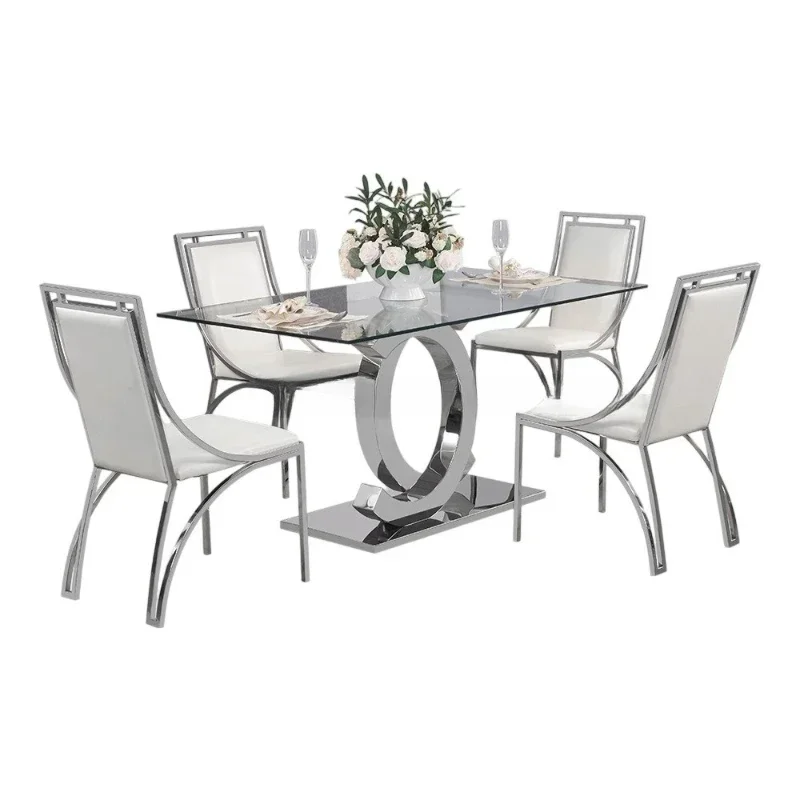 

Light luxury glass dining table Modern simple home high-end designer high-end restaurant Stainless steel creative dining table