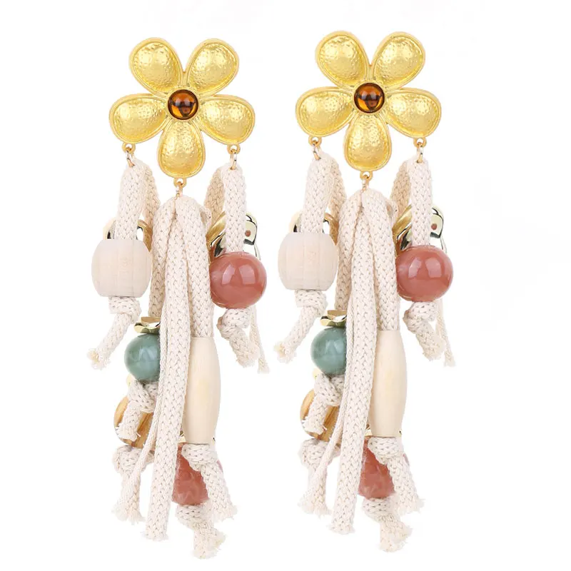 Boho Flower&Ropes Dangle Earrings Exaggerated Earrings Handmade For Women Wedding Party Jewelry