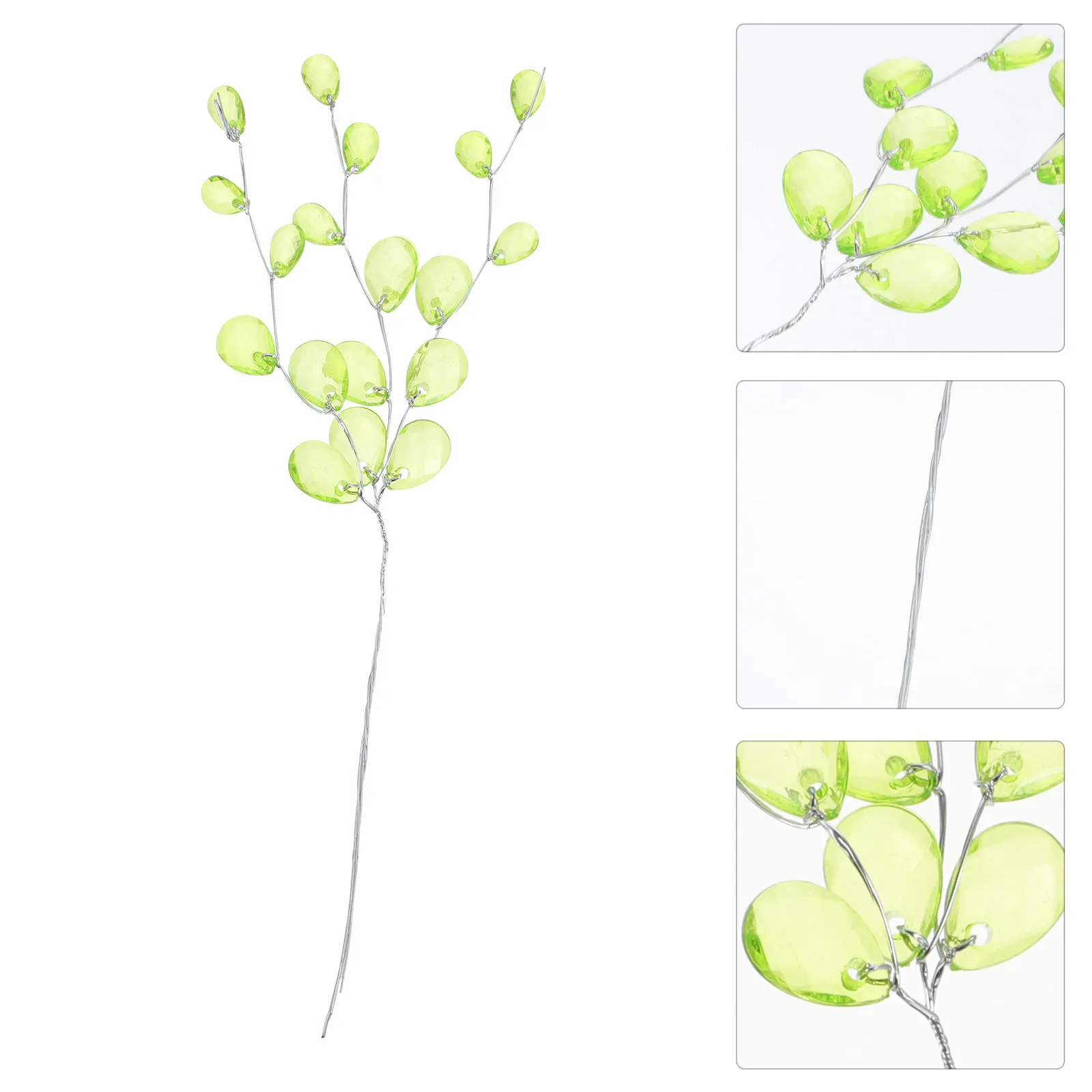 

50pcs Simulation Flowers Acrylic Bead Drop Flower Branch Green Diy Artificial Flower Stem For Craft Wedding Decor Home Party