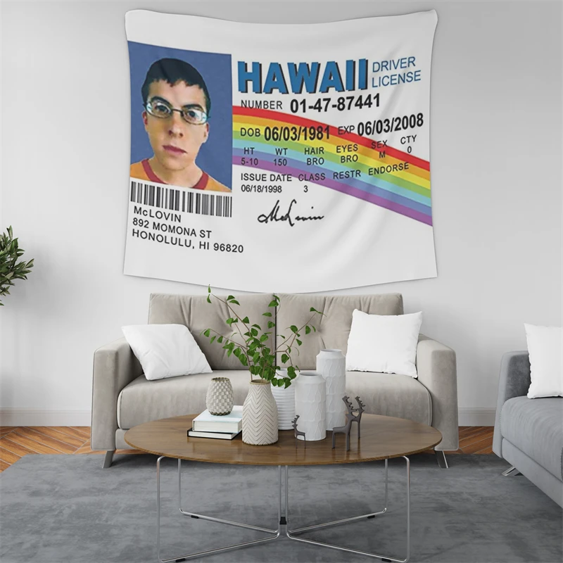 Gaslight Gatekeep Girlboss McLovin Fake ID Design Tapestry Wall Hanging for Bedroom Living Room College Dorm Party Backdrop