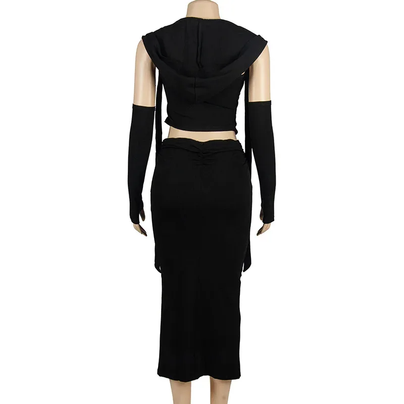 

COSda@2 PCS Set Summer Sexy Goddess Cosplay Dress For Woman Hooded Fancy Role Play Halloween Costumes Gothic Style Black Hooded