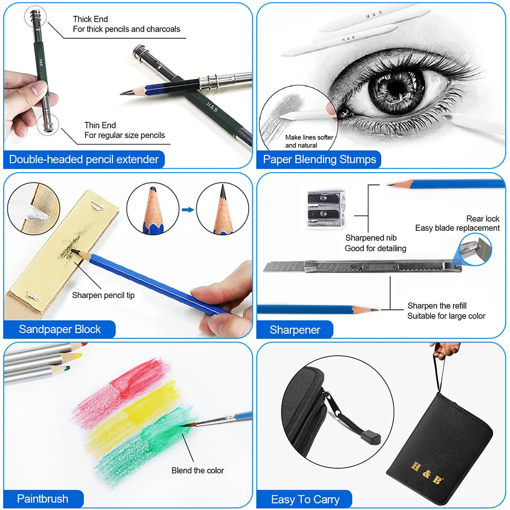 아트 드로잉 스케치 연필, 아트 드로잉 세트, 학교 용품, 스케치 연필 케이스, 드로잉 도구, 아티스트에게 이상적인 선물, 성인 및 어린이