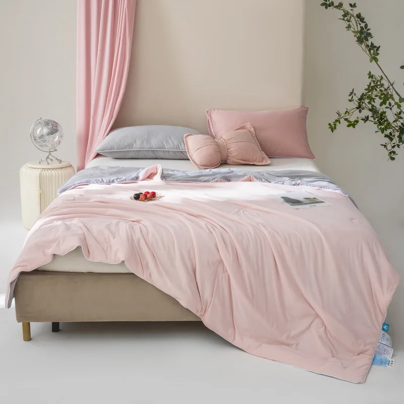 SRETNO Summer Cool Feeling Silk Thin Quilt, Cool Air Conditioning Quilt, Children's Comforter Pure Color Ice Silk Summer Quilt