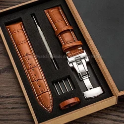 Skórzany pasek do zegarka 12mm 14mm 16mm 18mm 19mm 20mm 21mm 22mm 24mm Wymienna bransoletka Uniwersalna metalowa opaska na nadgarstek z zapięciem motylkowym
