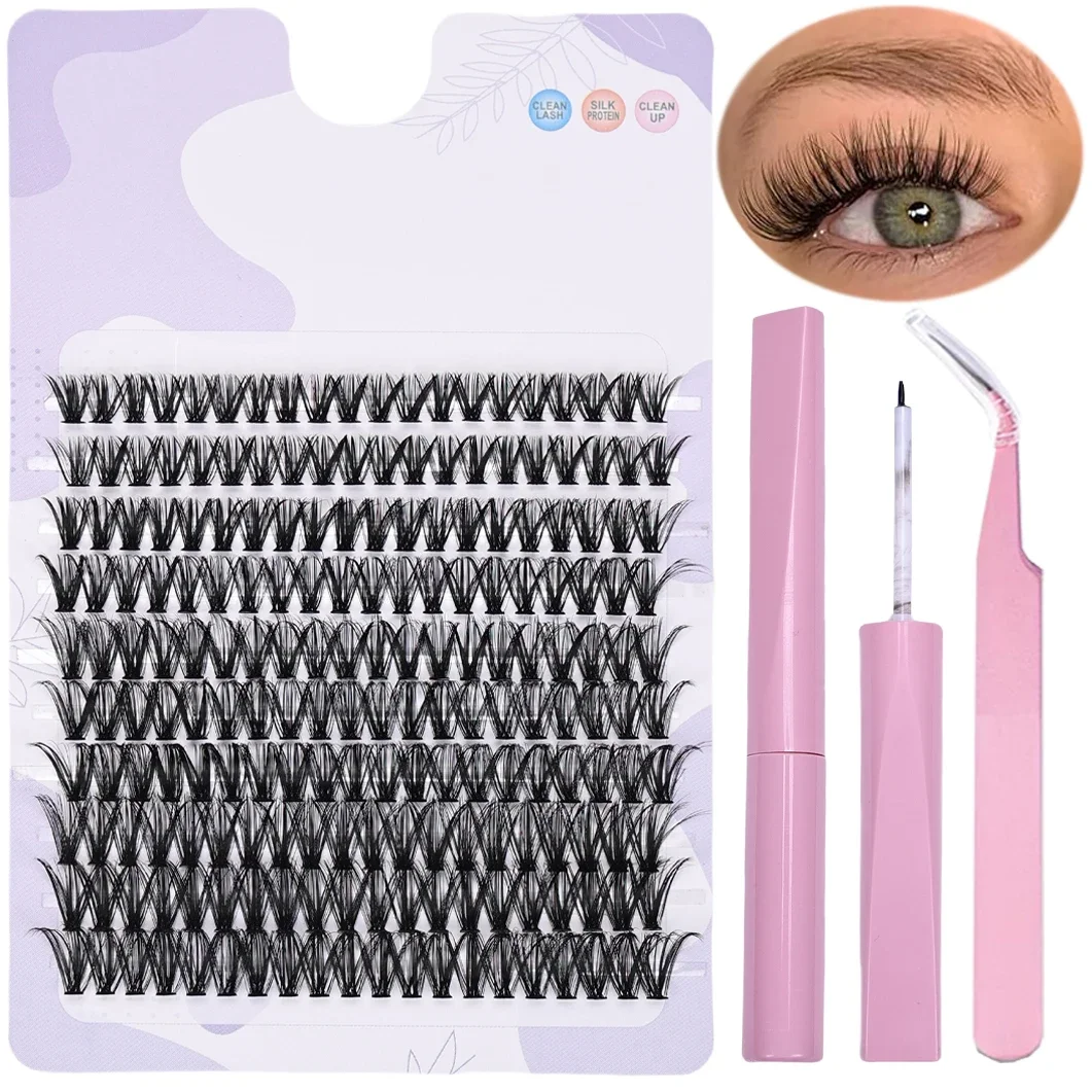 200Pcs False Eyelashes Extension Kit with Eyelash Adhesive and Tweezers for use at home