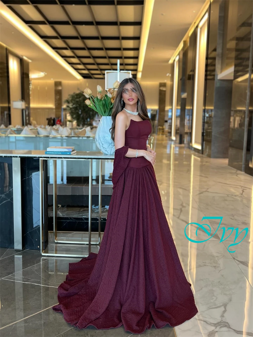 Op maat gemaakte prachtige jersey strapless avondjurk Eenvoudige mouwloze galajurken Luxe sweep trein Jurken voor speciale gelegenheden