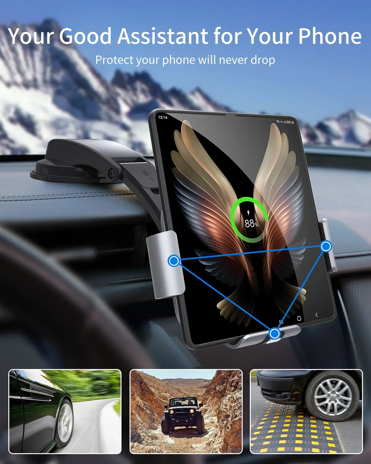 15W Car Wireless Charger Dual Coil Phone Holder For Samsung Galaxy Z Fold 4 3 2 iPhone 14 13 Pro Max W22 W21 Car Fast Charging