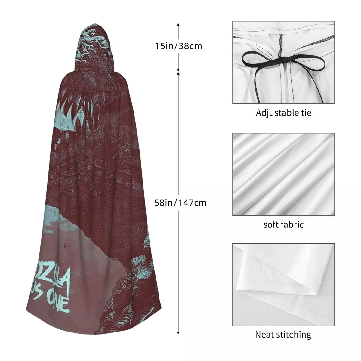 Godzillaed Minus One Half Face Movie Poster Monster King Long Hooded Cloak Witch Medieval Costume Cosplay Cape HalloweenParty view 3