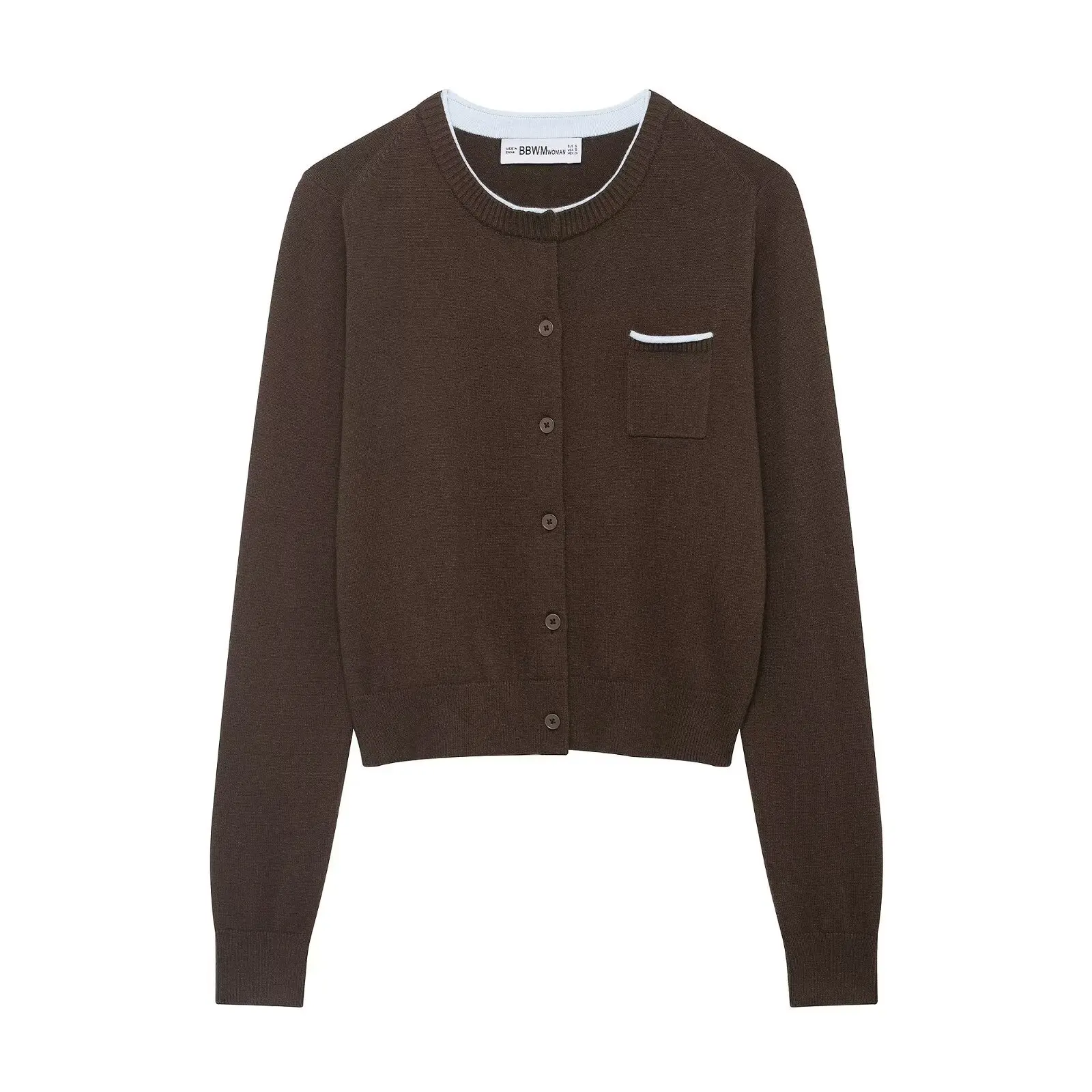 

Европейская и американская новинка 2026 года: женская повседневная универсальная футболка с круглым вырезом и длинными рукавами, с элементами комбинированного дизайна ​ ​ вязаная куртка