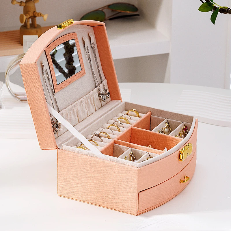 Travel Jewelry Box for Women Simple Style Black White Mini Leather Ring Earring Necklace Bracelet Home Portable Jewelry Box Gift