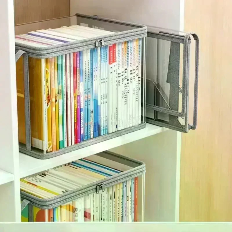 Foldable Transparent Waterproof Book Box Student Dormitory Classroom Household Book Organizing Storage Box