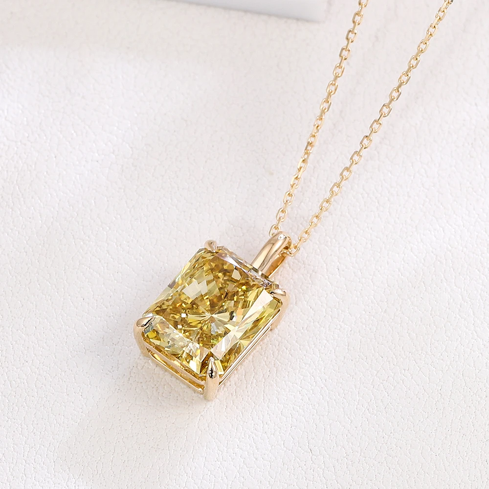 Colgante de moissanita champán Provenza de 7 quilates para mujer, collar de corte radiante de 14 quilates para novia AU750, colgantes solitarios de oro macizo