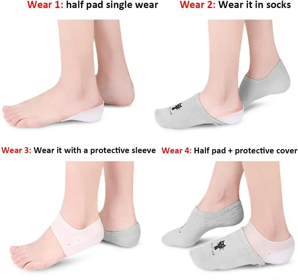 Height Increase Heels Cushion Insole, Gel Heel Invisible Height Elevators, Heal Dry Cracked Heels, Arch Support, Heel Protectors