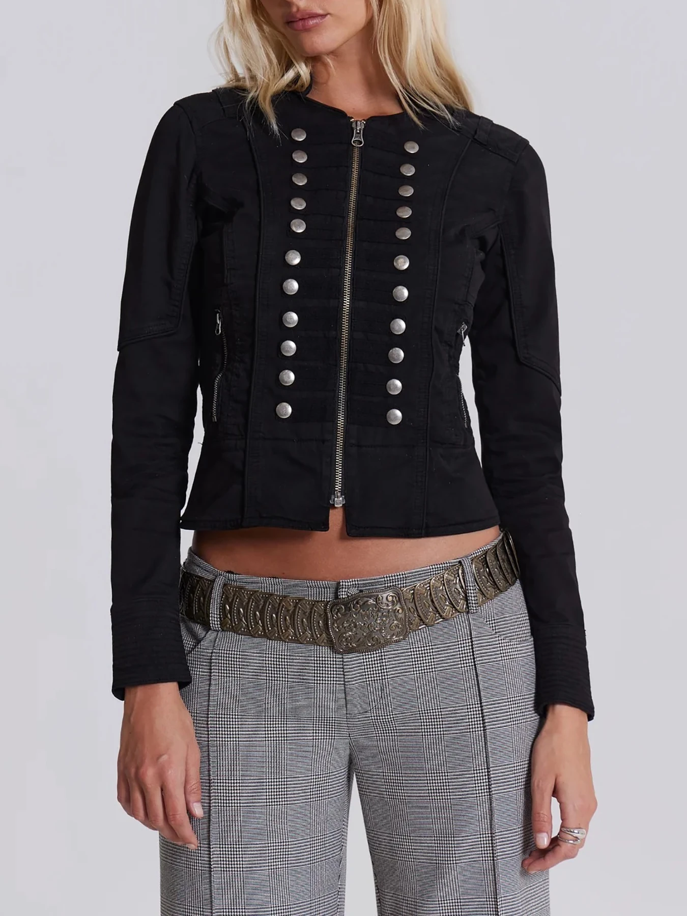 

Ladies' fashion new street trend Harajuku ins rivet decoration fit slim zipper jacket