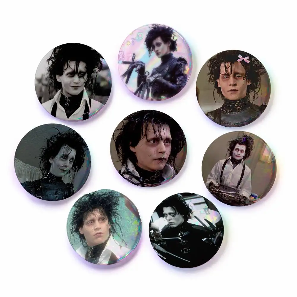 A-E-Edward Scissorhands Cartoon Round Brooches On Backpack Jacket Acrylic Button Pins Collection Gifts