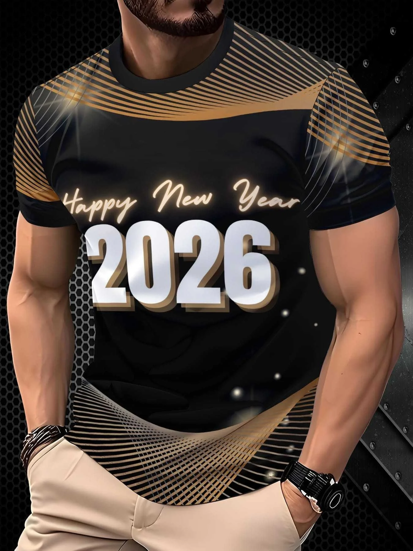 الرجال سريعة الجافة تي شيرت تنفس كل موسم الجولة الرقبة قصيرة الأكمام تيز عيد الميلاد ملابس للرجال 2026 ليلة رأس السنة زي #1