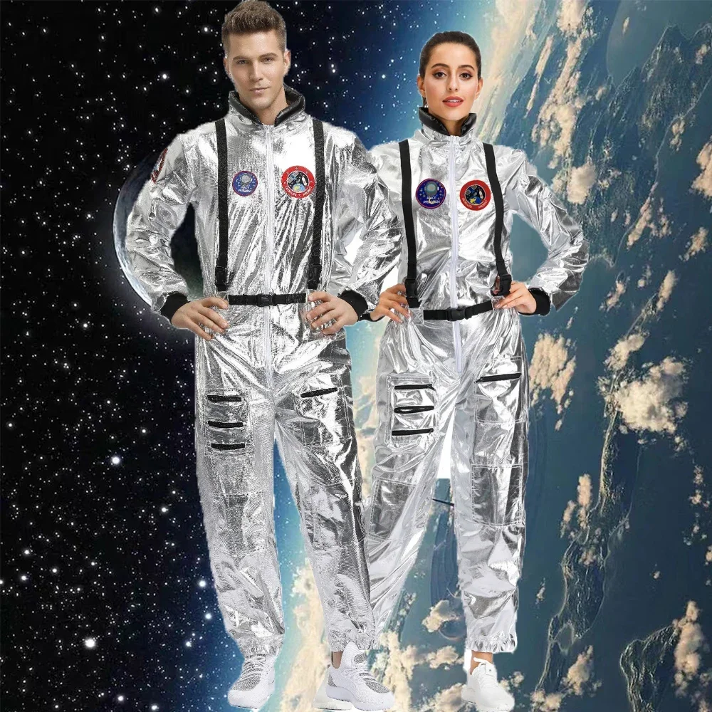 

Latest Astronaut Cosplay Costume Adult Silver Spaceman Costume Space Suit Christmas Party Dress Up Costume Astronaut Suit