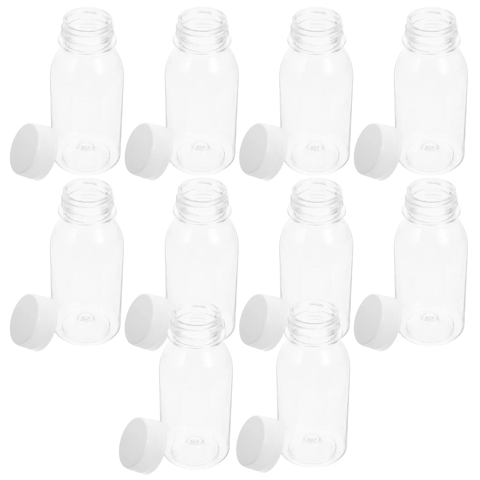 

10pcs Mini Water Bottles 200Ml Clear Plastic Beverage Containers Lids Juice Milk Tea Ginger Shots Reusable Drink Jars Night
