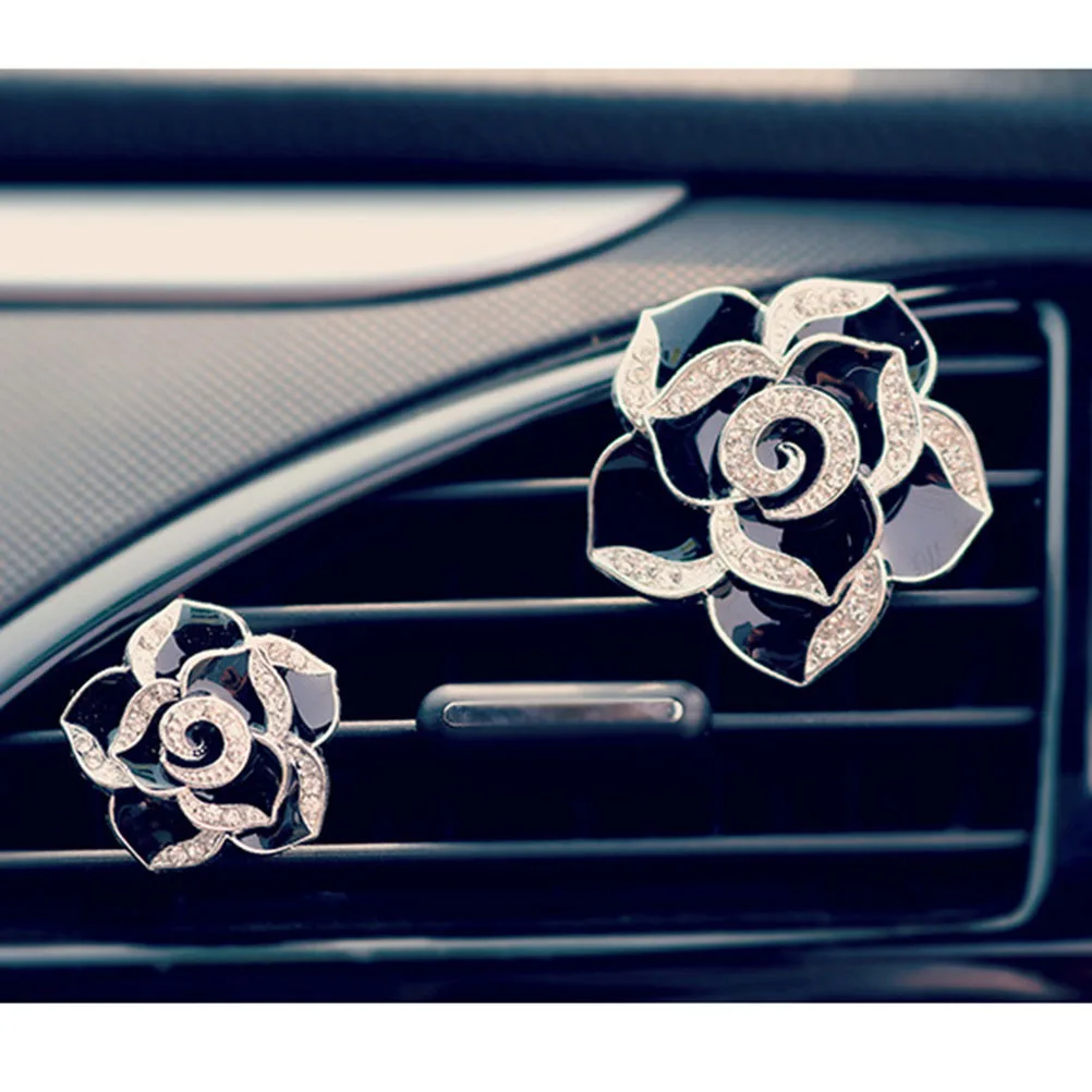 

Perfume Clip Black Camellia Rhinestone Air Vent Holder Car Fragrance Diffuser Decor For Women Drivers Flower Air Vent Clip Car